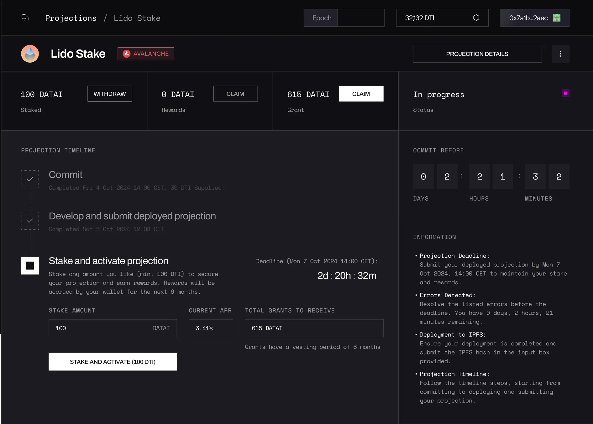 Datai Network Console - Register Projection